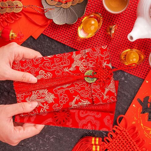 24 Pieces Chinese Red Envelopes Chinese New Year Envelopes Silk Red Envelopes HongBao Lucky Money Pockets Red Embroidery Envelopes with Knot for New Year Birthday Wedding Gift (Stylish) in Saudi Arabia