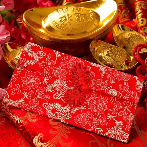 24 Pieces Chinese Red Envelopes Chinese New Year Envelopes Silk Red Envelopes HongBao Lucky Money Pockets Red Embroidery Envelopes with Knot for New Year Birthday Wedding Gift (Stylish) in Saudi Arabia