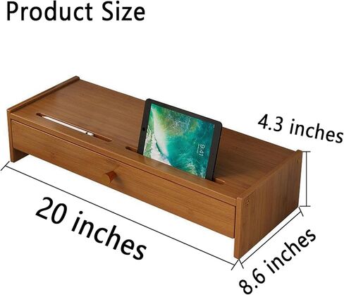 Monitor Stand Riser, Bamboo Monitor Stand, Computer Monitor Stand for Desk with Drawer, Desktop Ergonomic Monitor Stand Riser with Cellphone Holder, Desktop Organizer Stand for Laptop,TV, Printer in Kuwait