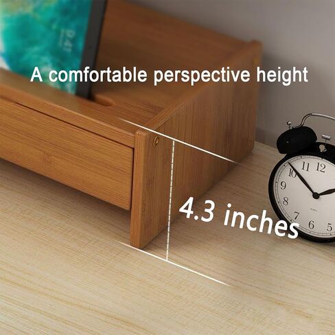 Monitor Stand Riser, Bamboo Monitor Stand, Computer Monitor Stand for Desk with Drawer, Desktop Ergonomic Monitor Stand Riser with Cellphone Holder, Desktop Organizer Stand for Laptop,TV, Printer in Kuwait