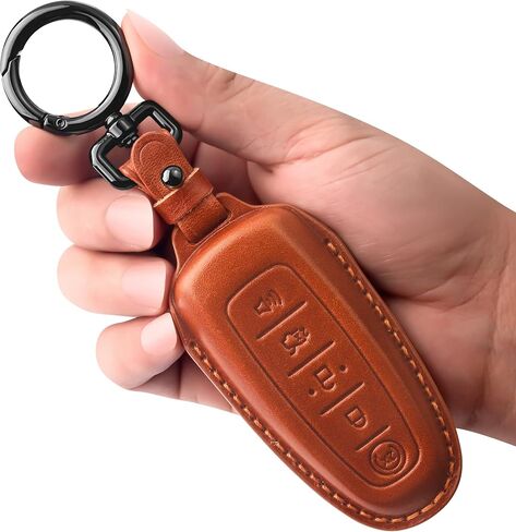 Tukellen for Ford Leather Key Fob Cover Key Shell Case for Ford C-Max Edge Escape Expedition Explorer Flex Focus Taurus Lincoln MKS MKT MKX -Black in Saudi Arabia