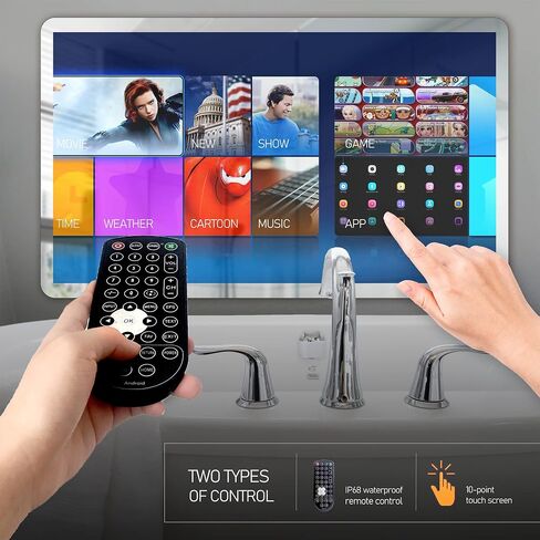 21.5 inch Touch Screen Mirror IP66 Waterproof TV for Bathroom Shower - Support 360° Rotation, 500 nits High Brightness Full HD 1080P LED Built-in Android OS WiFi/LAN/USB/BT/HDMI(Silver) in Saudi Arabia