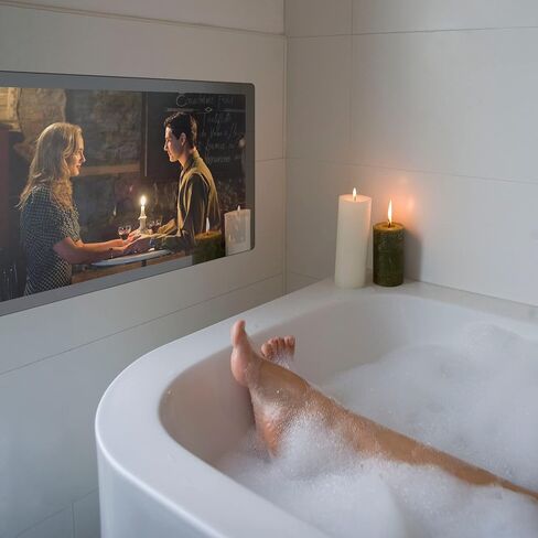 21.5 inch Touch Screen Mirror IP66 Waterproof TV for Bathroom Shower - Support 360° Rotation, 500 nits High Brightness Full HD 1080P LED Built-in Android OS WiFi/LAN/USB/BT/HDMI(Silver) in Saudi Arabia