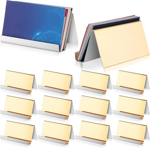 Bulk 12 Pcs Metal Business Card Holder Stand for Desktop Office Stainless Steel Gold Business Card Display Holder Business Name Card Organizer for Office Table, 3.7 x 0.6 Inch in Saudi Arabia