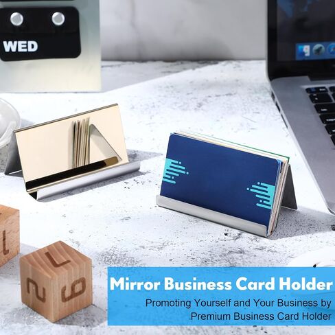 Bulk 12 Pcs Metal Business Card Holder Stand for Desktop Office Stainless Steel Gold Business Card Display Holder Business Name Card Organizer for Office Table, 3.7 x 0.6 Inch in Saudi Arabia