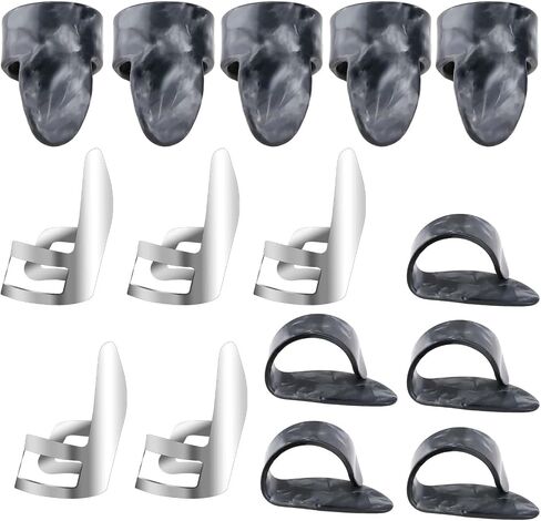 Thumb Finger Picks, 15 Pack Adjustable Finger Picks Set with Plastic Case, 5pcs Black Plastic Thumb Plectrums, 5pcs Index Finger Picks and 5pcs Stainless Steel Metal Finger Cots in Saudi Arabia