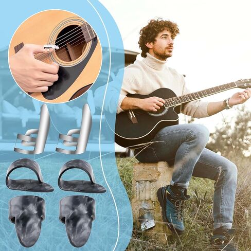Thumb Finger Picks, 15 Pack Adjustable Finger Picks Set with Plastic Case, 5pcs Black Plastic Thumb Plectrums, 5pcs Index Finger Picks and 5pcs Stainless Steel Metal Finger Cots in Saudi Arabia