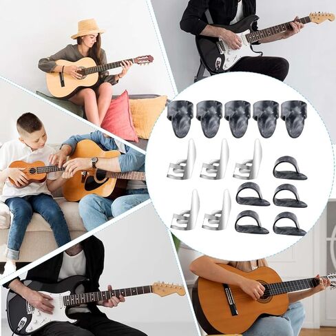 Thumb Finger Picks, 15 Pack Adjustable Finger Picks Set with Plastic Case, 5pcs Black Plastic Thumb Plectrums, 5pcs Index Finger Picks and 5pcs Stainless Steel Metal Finger Cots in Saudi Arabia