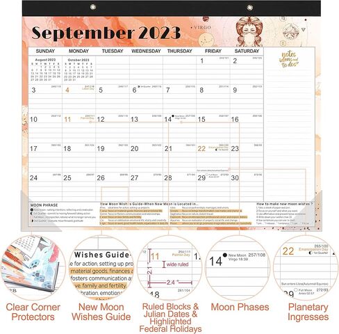 تقويم مكتب 2023-2024 كبير 22 بوصة × 17 بوصة - 18 شهرًا تقويم حائط مكتب زودياك يناير 2023 - يونيو 2024 كبير شهريًا، تقويم منزلي كبير للمكتب تخطيط سطح المكتب مع ملصقات، تقويم مكتب 2023 in Kuwait