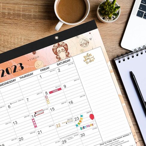 تقويم مكتب 2023-2024 كبير 22 بوصة × 17 بوصة - 18 شهرًا تقويم حائط مكتب زودياك يناير 2023 - يونيو 2024 كبير شهريًا، تقويم منزلي كبير للمكتب تخطيط سطح المكتب مع ملصقات، تقويم مكتب 2023 in Kuwait
