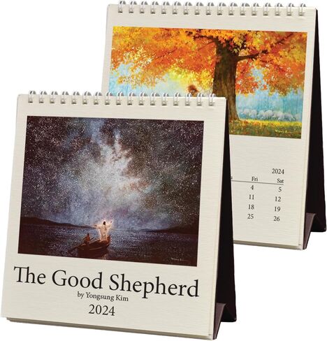 HavenLight 2024 Desktop Calendar - "The Good Shepherd" by Yongsung Kim, 6.75" x 6.125" Printed in Premium Archival Paper - Monthly Calendar, Christian Art - Jesus Picture in Saudi Arabia
