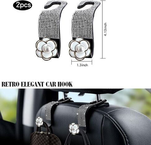 2 Pieces Bling Car Hooks Car Seat Hooks Car Hooks for Purses and Bags Car Purse Hook Headrest Purse Hook for Car Bling Car Seat Headrest Hooks for Car Witih Diamond (White) in Saudi Arabia