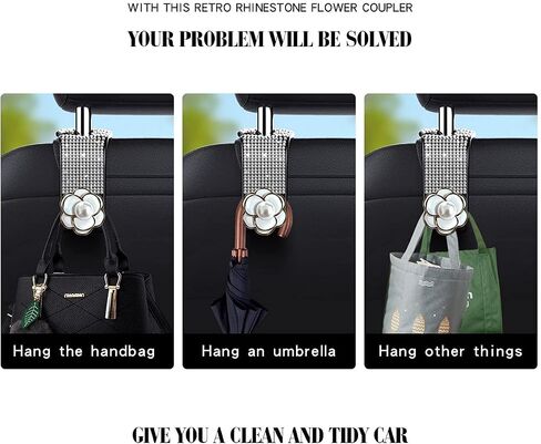 2 Pieces Bling Car Hooks Car Seat Hooks Car Hooks for Purses and Bags Car Purse Hook Headrest Purse Hook for Car Bling Car Seat Headrest Hooks for Car Witih Diamond (White) in Saudi Arabia
