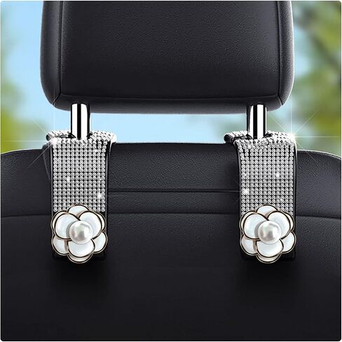 2 Pieces Bling Car Hooks Car Seat Hooks Car Hooks for Purses and Bags Car Purse Hook Headrest Purse Hook for Car Bling Car Seat Headrest Hooks for Car Witih Diamond (White) in Saudi Arabia