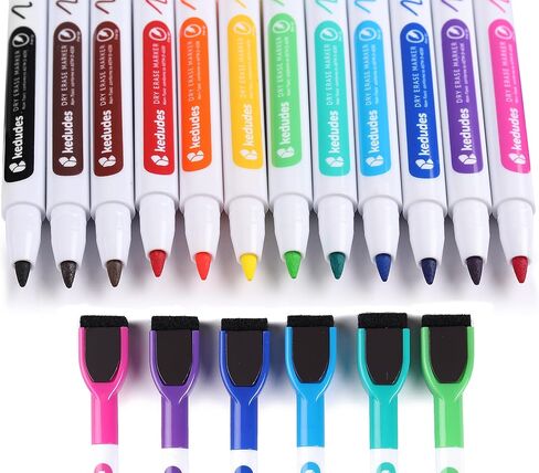 12 White Board Markers Dry Erase Marker Set | Magnetic Eraser, Skinny Fine Point, Colorful Dry Erase Markers | Magnet Whiteboard Markers, Odorless, Non-Toxic for Kids, Teachers, Office, School in Saudi Arabia