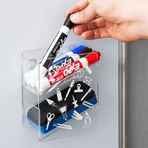 MyGift Premium Clear Acrylic Magnetic Dry Erase Marker Holder with 2 Slots for Whiteboard Markers and Eraser Storage Rack in Saudi Arabia