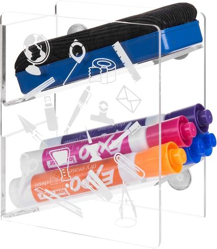 MyGift Premium Clear Acrylic Magnetic Dry Erase Marker Holder with 2 Slots for Whiteboard Markers and Eraser Storage Rack in Saudi Arabia