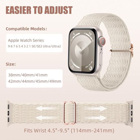 Hamile Braided Solo Loop Compatible with Apple Watch Bands 40mm 41mm 38mm 42mm 44mm 45mm 49mm for Women Men, Stretchy Soft Nylon Adjustable Sport Strap for iWatch Bands Series 9 8 7 6 5 4 3 SE Ultra 2 in Kuwait