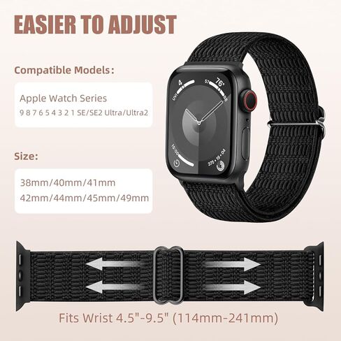 Hamile Braided Solo Loop Compatible with Apple Watch Bands 40mm 41mm 38mm 42mm 44mm 45mm 49mm for Women Men, Stretchy Soft Nylon Adjustable Sport Strap for iWatch Bands Series 9 8 7 6 5 4 3 SE Ultra 2 in Saudi Arabia
