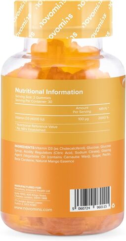 صمغ فيتامين د من نوفومين - مكمل حلوى 4000 وحدة دولية - نباتي، خالي من الغلوتين وغير معدل وراثيًا - لصحة العظام والعضلات والأسنان والجهاز المناعي - للبالغين والرجال والنساء in Kuwait