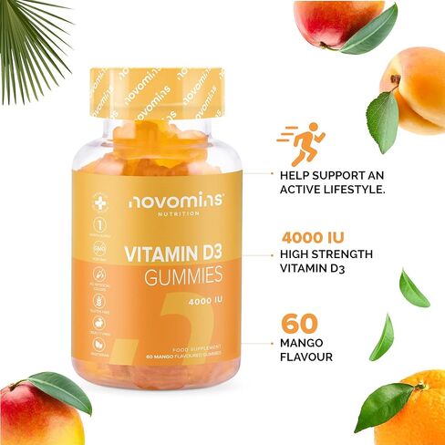 صمغ فيتامين د من نوفومين - مكمل حلوى 4000 وحدة دولية - نباتي، خالي من الغلوتين وغير معدل وراثيًا - لصحة العظام والعضلات والأسنان والجهاز المناعي - للبالغين والرجال والنساء in Kuwait