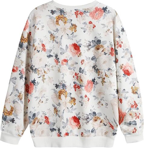 Women Floral Print Crewnecks Sweatshirts Spring Casual Loose Sports Black Pullover Tops in Saudi Arabia