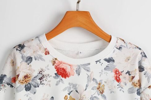 Women Floral Print Crewnecks Sweatshirts Spring Casual Loose Sports Black Pullover Tops in Saudi Arabia