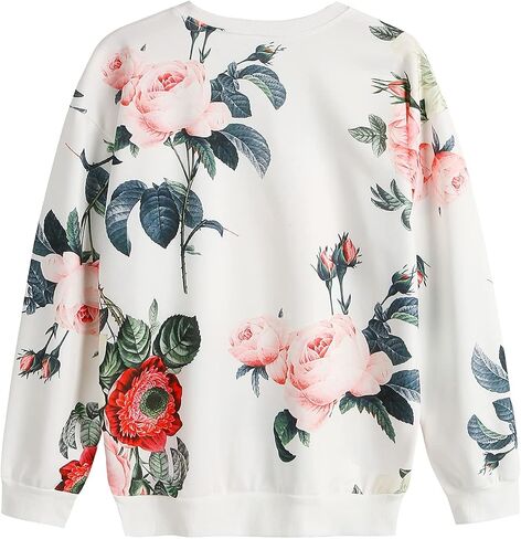 Women Floral Print Crewnecks Sweatshirts Spring Casual Loose Sports Black Pullover Tops in Saudi Arabia
