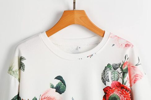 Women Floral Print Crewnecks Sweatshirts Spring Casual Loose Sports Black Pullover Tops in Saudi Arabia