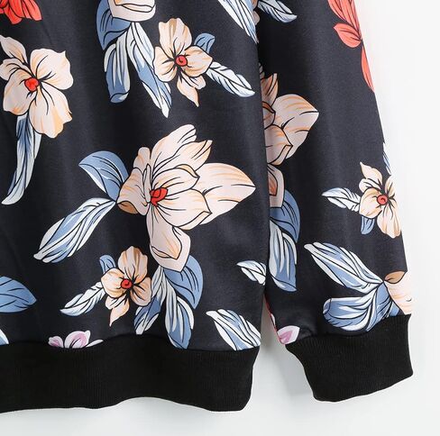 Women Floral Print Crewnecks Sweatshirts Spring Casual Loose Sports Black Pullover Tops in Saudi Arabia