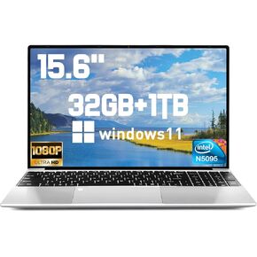 2025 Latest Windows 11 Laptop 15.6'', 1TB SSD 32GB Dual-Channel RAM, Intel Processor N5095(Max 2.9GHz), 1080P Full HD Display, Backlit Keyboard, Fingerprint, Webcam, USB3.2 Gen1, Mini-HDMI, WiFi5, BT5