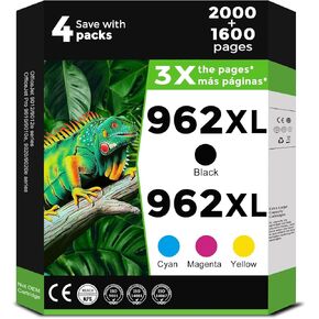 962XL 962 Ink Cartridges for HP 962 XL HP962 HP962XL Combo Pack for HP Officejet Pro 9015e 9010 9025e 9010e 9012 9015 9018 9020 9022 9022e 9025 Printer Black Cyan Magenta Yellow (4 High Yield Pack)