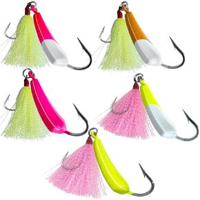 5 Pack Pompano Jigs Head Hooks, Swimbait Jigs Heads for Fishing with Teaser Hooks Saltwater, Pompano Rigs for Surf Fishing Banana Shape Stand Up O'Shaughnessy Casting Redfish Flounder