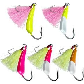 5 Pack Pompano Jigs Head Hooks, Swimbait Jigs Heads for Fishing with Teaser Hooks Saltwater, Pompano Rigs for Surf Fishing Banana Shape Stand Up O'Shaughnessy Casting Redfish Flounder in Kuwait
