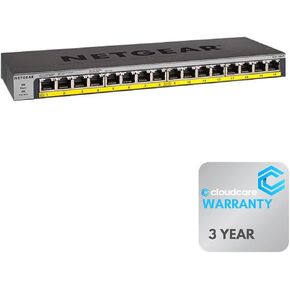 NETGEAR GS116LP 16-Port Gigabit Ethernet Unmanaged Switch | 𝐏𝐨𝐄+ (76W) | Desktop, Rack-Mountable, Wall-Mountable | Cloud Care's 3-Year Warranty SupportPlus Included