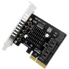 PH55 PCIe X4 to 5-Port SATA3.0 Expansion Card 6Gbps for Each SATA Port with Heatsink Support Soft RAID (with Full Height Baffle)