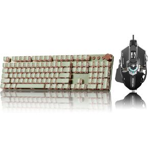 EWEADN V20 Typewriter Keyboard Wireless, 104 Keys Typewriter Style Mechanical Keyboard&EWEADN G5 Wired Gaming Mouse, Ergonomic RGB Computer Mouse