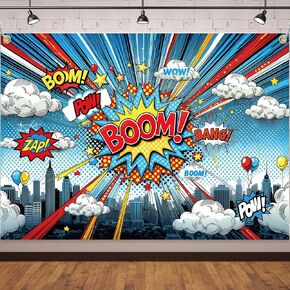Hero Cityscape Photography Backdrop 7x5ft Comic Skyline Buildings for Cartoon Super City Theme Birthday Party Cake Table Decorations Banner Photo Prop