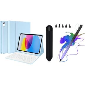 TQQ IPAD 10th Generation مع لوحة المفاتيح 10.9 "2022 (الأزرق) مع قلم القلم السريع الشحن لـ iPad متوافق مع إصدار 2018-2023 (Black Purple)