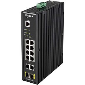 D-Link 12-Port PoE Gigabit Industrial Smart Managed Switch | 8 10/100/1000BASE-T PoE Ports (240W Budget) + 2 10/100/1000BASE-T Ports + 2 SFP Ports | Layer 2 | 6kV Surge (DIS-200G-12PS)