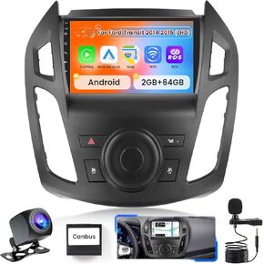 Android Car Stereo for Ford Transit 2014-2015 (LHD) with 9 Inch Touch Screen Wireless CarPlay Android Auto Bluetooth 2GB+64GB EQ 26UI Split Screen AHD Rear Camera