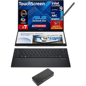 Asus Zenbook Duo AI Powered 2-in-1 كمبيوتر محمول 14.0 "شاشة تعمل باللمس OLED 2.8K (Intel Ultra 9-285H ، 32GB LPDDR5X ، 1TB SSD ، PEN النشط ، الإضاءة الخلفية KB ، 2 Thunderbolt 4 ، WIFI 7 ، Win 11 Home) W/USB-C Dock