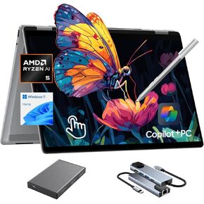 HP OmniBook X Flip Copilot+ PC Laptop Computer, 2-in-1 16" Touchscreen Laptop, AMD Ryzen AI 5, 16GB RAM, 512GB SSD + 500GB Portable HDD, with Microsoft Surface Pen, USB Hub, Backlit KB, WiFi 6, Win 11