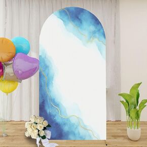 6.6FT Arch Backdrop Cover White Blue Shades Watercolor Fluid Painting Design Dusty Pastel Wedding Arch Cover Spandex Fitted Stretchy Backdrop Stand Covers for Wedding Birthday Party Decoration