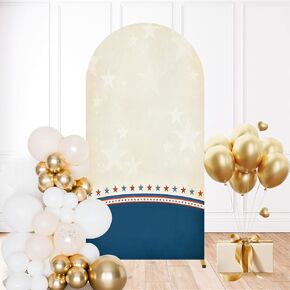 6.6FT Arch Backdrop Cover Multiple Exposure Two American Flags Wedding Arch Cover Spandex Fitted Stretchy Backdrop Stand Covers for Wedding Birthday Party Decoration