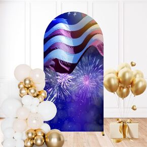6FT Arch Backdrop Cover Independence Day Decoration Borders Set Wedding Arch Cover Spandex Fitted Stretchy Backdrop Stand Covers for Wedding Birthday Party Decoration