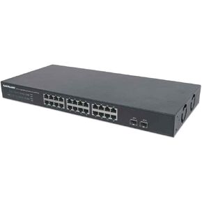 Intellinet 24 Port Gigabit Ethernet Switch with 2 SFP Ports – Unmanaged - Rackmount / Desktop, Fanless & Quiet, Sturdy Metal, 52 Gbps Switch Fabric – 3 Yr Mfg Warranty - 561044