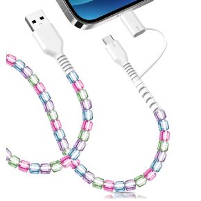 ATESTON USB C Cable 2 في 1 كبل شحن سريع متعدد الفواصل مع منفذ C & IOS 3.3 قدم حبل شاحن الهاتف المزيج للخرز لجهاز iPhone 16 15 14 13 11 Pro Max و Android ، إكسسوارات السيارات اللطيفة للنساء للنساء