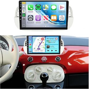 Android 13 Radio for Fiat 500 2007-2015 White Car Stereo with Wireless Carplay Android Auto,5.0 Bluetooth DSP 32EQ,9inch 1280x720P IPS Touch Screen,FM/RDS GPS WiFi HD Backup Camera