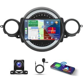 9 Inch Android 13 Car Stereo for Mini Cooper R56 2007-2014, Double Din Touch Screen Car Radio Receiver Head Unit with CarPlay Android Auto Wireless GPS/FM/WiFi/SWC/AHD Backup Camera Mic, 2+32G